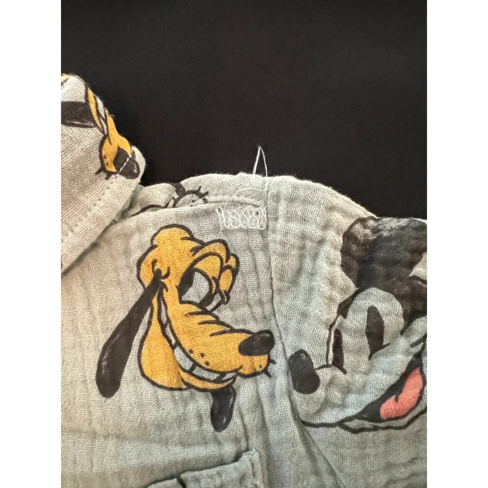 Disney Mickey and Friends Gauze Button Down Shirt Kids 12M Green Short Sleeve